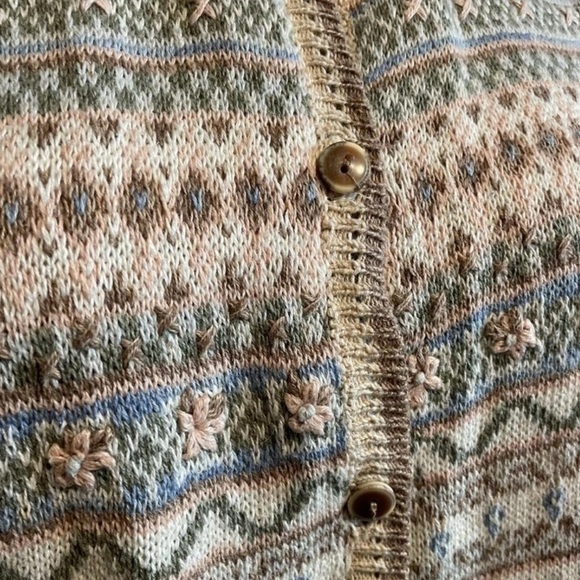 Vintage Cottagecore Knit Sweater Vest XL Fair Isle Floral Embroidered Boho - Picture 3 of 4